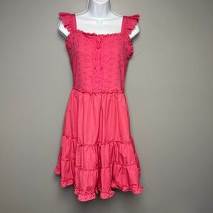 Rare Editions Cottage Milkmaid Prairie Pink Ruffle Tiered Midi Dress Womens Sz M
